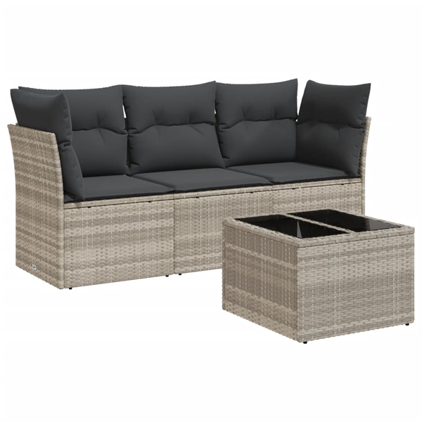 Set canapea de grădină cu perne, 4 piese, gri deschis poliratan