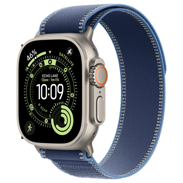 Apple Watch Ultra 3 okosóra Cellular 49mm natúr titánium tok, kék terep pánt M/L