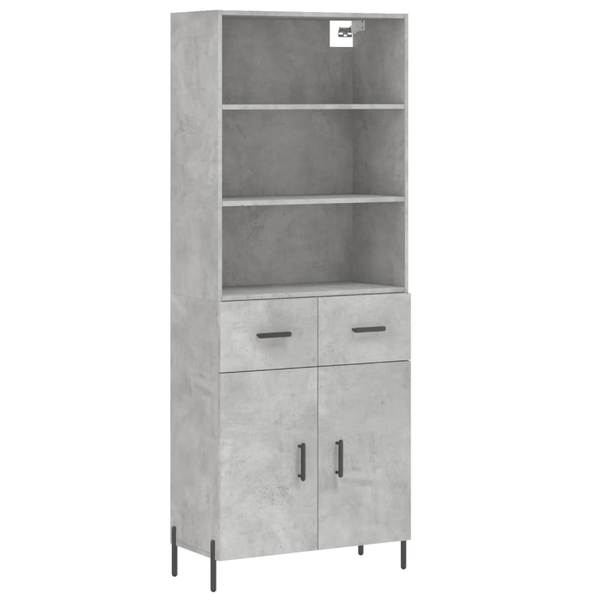 betonszürke szerelt fa magasszekrény 69,5 x 34 x 180 cm