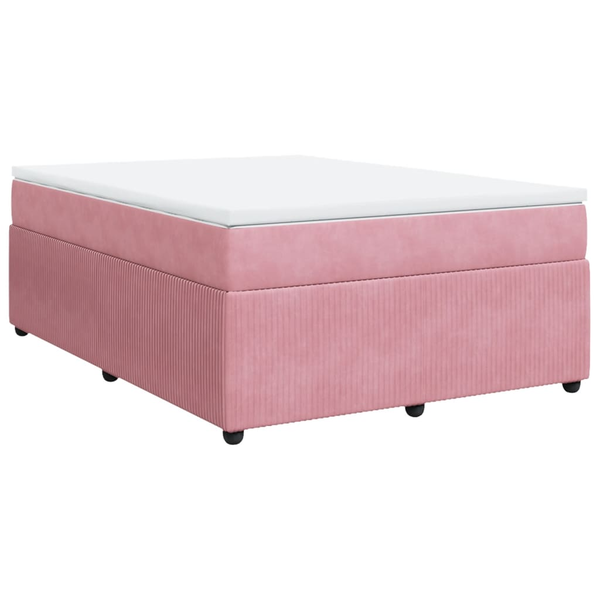 Pat box spring cu saltea, roz, 140x190 cm, catifea