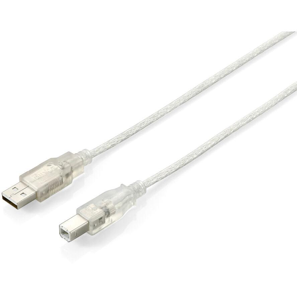 Equip 128653 kabel USB USB 2.0 1 m USB A USB B Srebrny, Przezroczysty