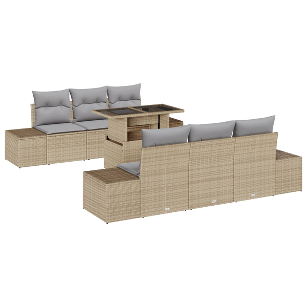Set de Sofas de Grădină de 7 Piese cu Perne Bej Ratan Poliesteric