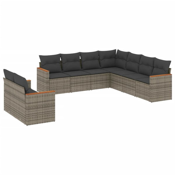 Set canapele de grădină, 9 piese, cu perne, gri, poliratan