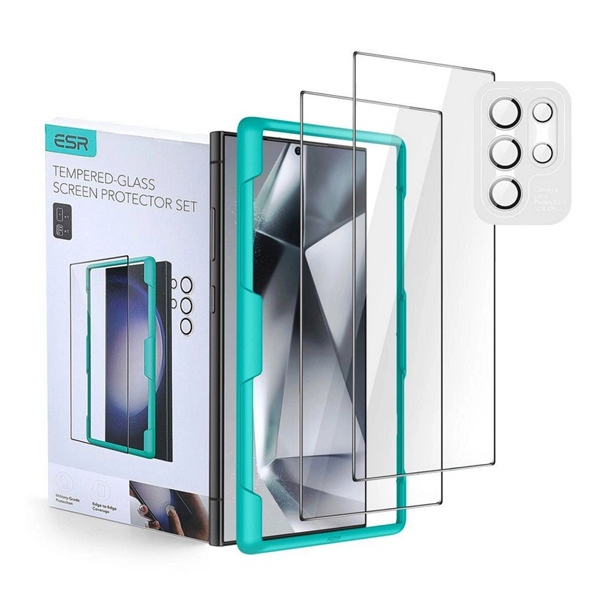 ESR Samsung Galaxy S24 Ultra Edzett üveg kijelzővédő (2db) + kameravédő üveg - Fekete