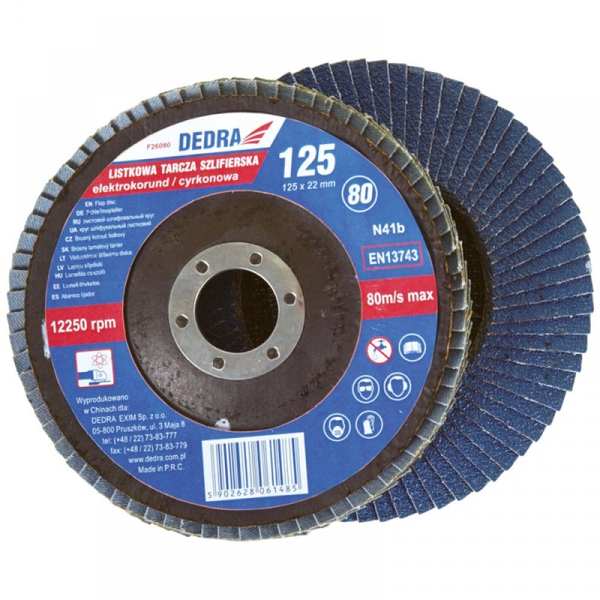 Dedra Listkowa tarcza szlifierska 125x22mm cyrkon ziarno 80 - F26080