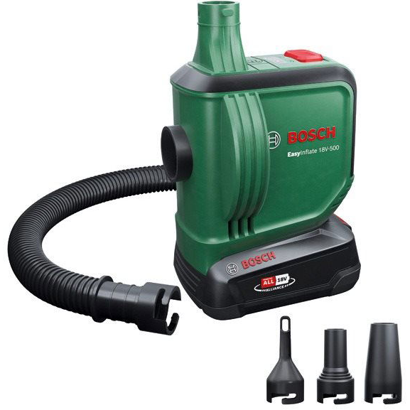BOSCH 0603947201 EasyInflate 18V-500 Akkus térfogat-levegőszivattyú - 1× 2,0 Ah, töltő, karton