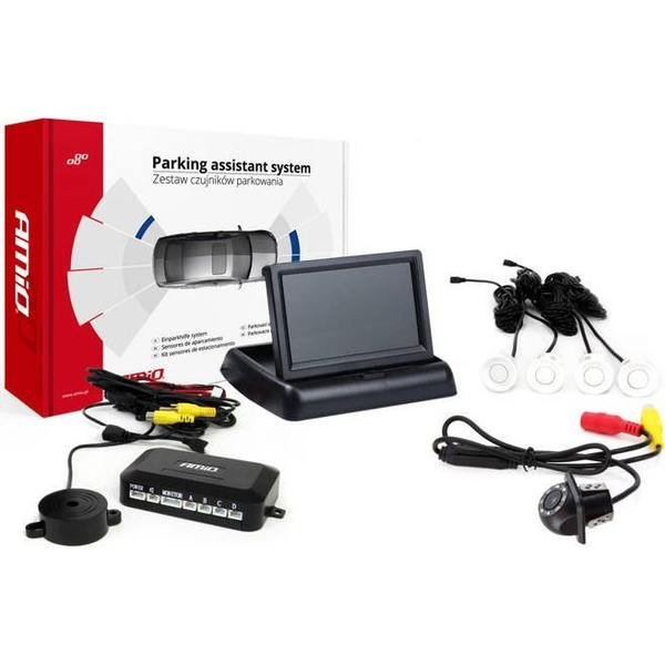  AMiO Zestaw czujników parkowania tft02 4,3" z kamerą hd-305-led 4 sensory białe