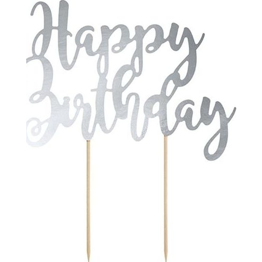  Party Deco Topper na tort Happy Birthday, srebrny, 22,5 cm uniwersalny