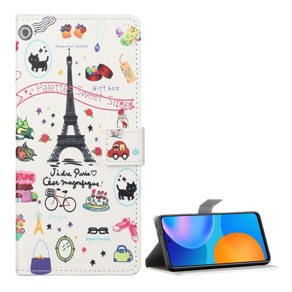 Tok álló, bőr hatású (FLIP, oldalra nyíló, asztali tartó funkció, Eiffel torony minta) FEHÉR [Samsung Galaxy S21 Plus (SM-G996) 5G] (5996591024851)