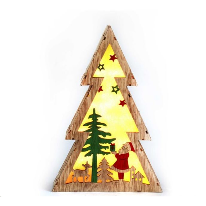 IRIS Fenyőfa alakú Télapó mintás/20x29,5x4,5cm/meleg fehér LED-es fa fénydekoráció (310-14) (310-14)