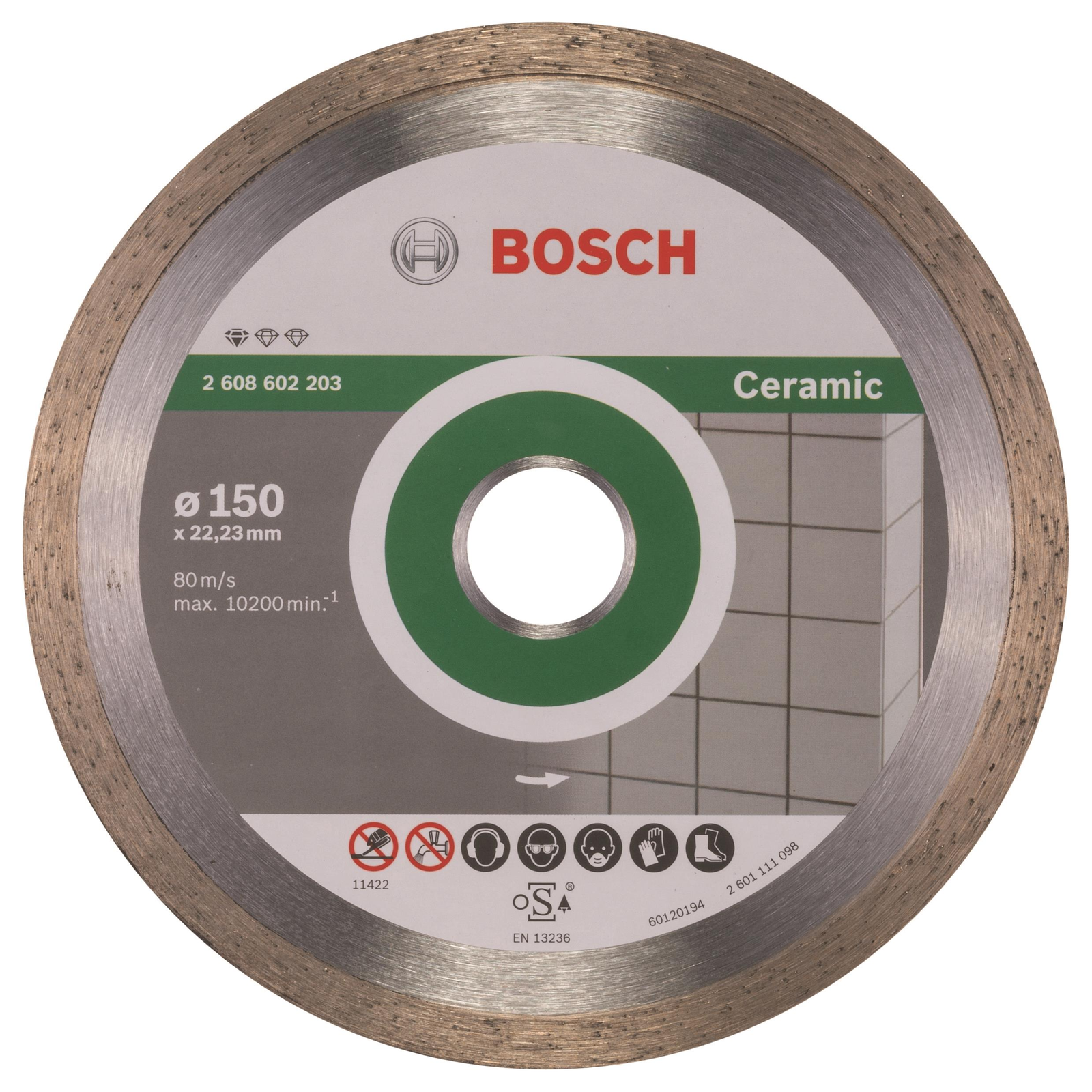 BOSCH 2608602203 gyémánt darabolótárcsa, Standard for Ceramic kivitel, 150×22,23×1,6×7 mm (2.608.602.203)