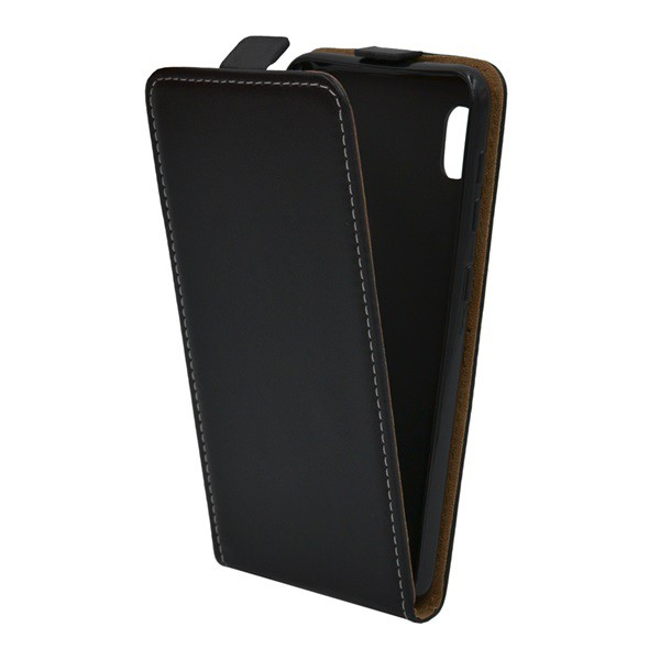 Tok álló, bőr hatású (FLIP, lefelé nyíló, szilikon tartó) FEKETE [Samsung Galaxy A10 (SM-A105F)]