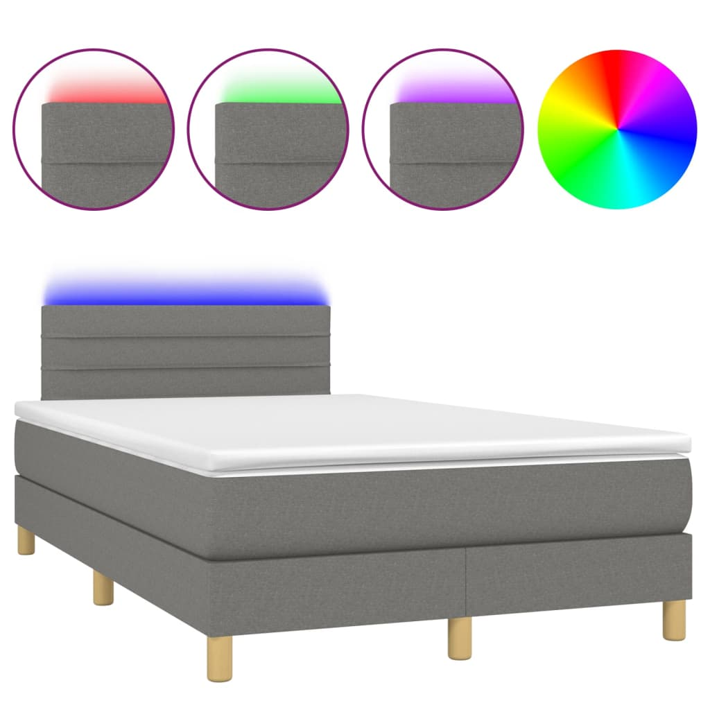 sötétszürke szövet rugós és LED-es ágy matraccal 120 x 200 cm (3133782)