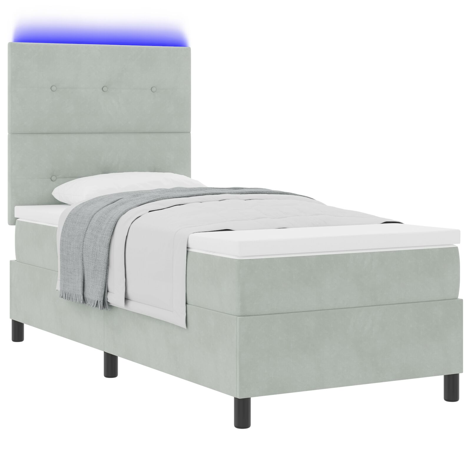 Boxspring Ágy Matraccal & LED Fény Szürke 90x200 cm Bársony (3343286)