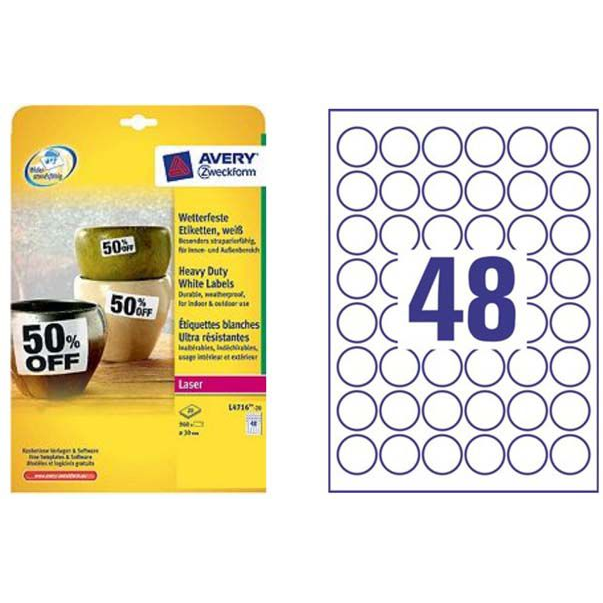 Avery L4716-20 30mm időjárásálló 960db-os köretikett (L4716-20)
