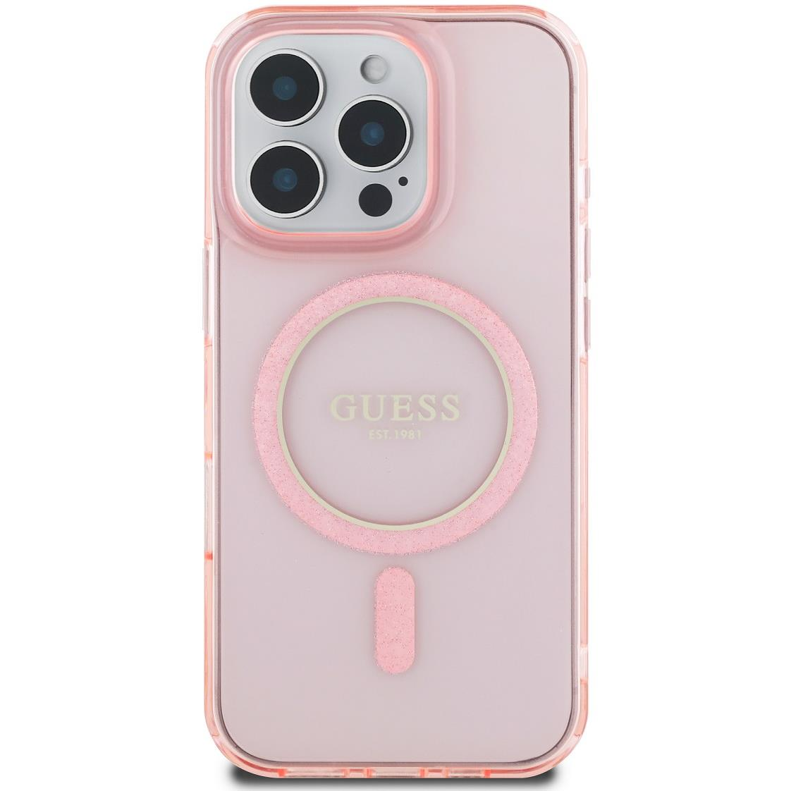 Guess IML Glitter Ring MagSafe iPhone 16 Pro Max Pink tok (GUHMP16XHFGEREP)
