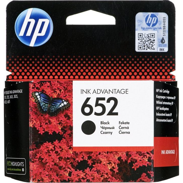 HP 652 Black Original Ink Advantage Cartridge tintapatron 1 db Eredeti Standard teljesítmény Fekete (F6V25AE#BHL)