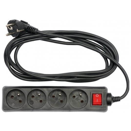 TOYA Hosszabbító, fekete, 5 m, 4 aljzat, kapcsoló (TO-72632)