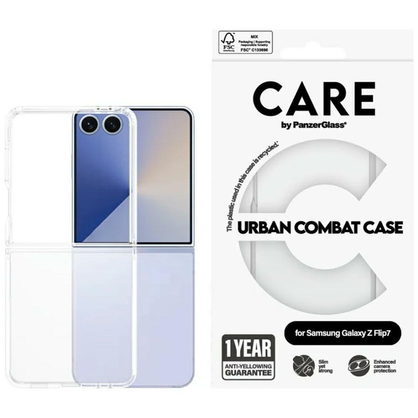PanzerGlass CARE by ® Flagship Case Transparent Urban Combat w. Clear Frame Samsung Galaxy Z Flip7 puzdro na mobilný telefón Ochranný obal Priehľadná