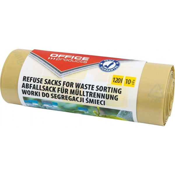  Office Products Worki na śmieci domowe OFFICE PRODUCTS, do segregacji plastiku, mocne (LDPE), 120l, 10szt., żółte