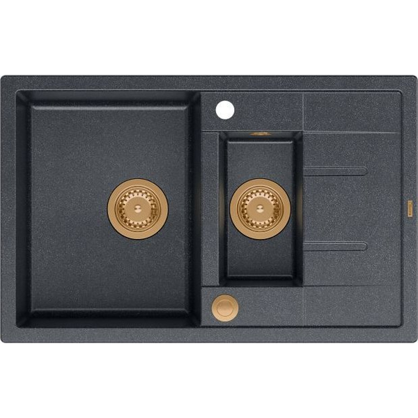 Zlewozmywak GraniteQ MORGAN 156 GraniteQ zlewozmywak black diamond z syfonem Push To Open okrągły 1,5-komorowy z/o/ elementy miedziane
