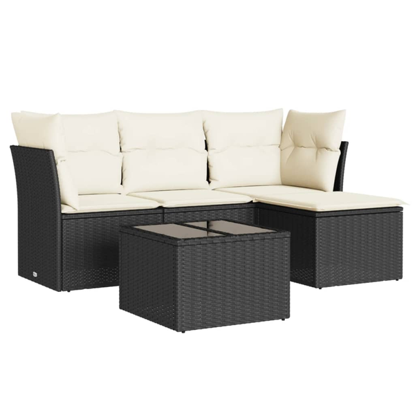 Set mobilier de grădină cu perne, 5 piese, negru, poliratan