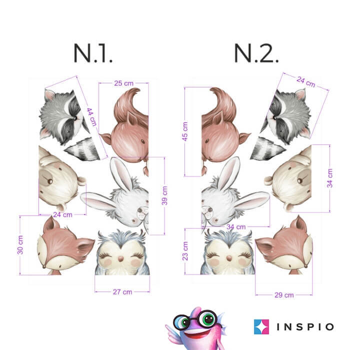 Gyerek falmatrica - Erdei állatok az ajtó körül N.2 - Állatok jobb oldalra (9019f)