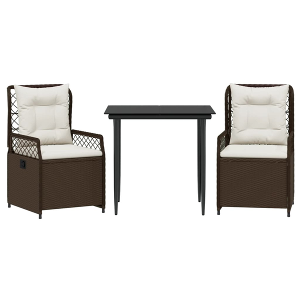 Set mobilier de grădină cu perne, 3 piese, maro, poliratan