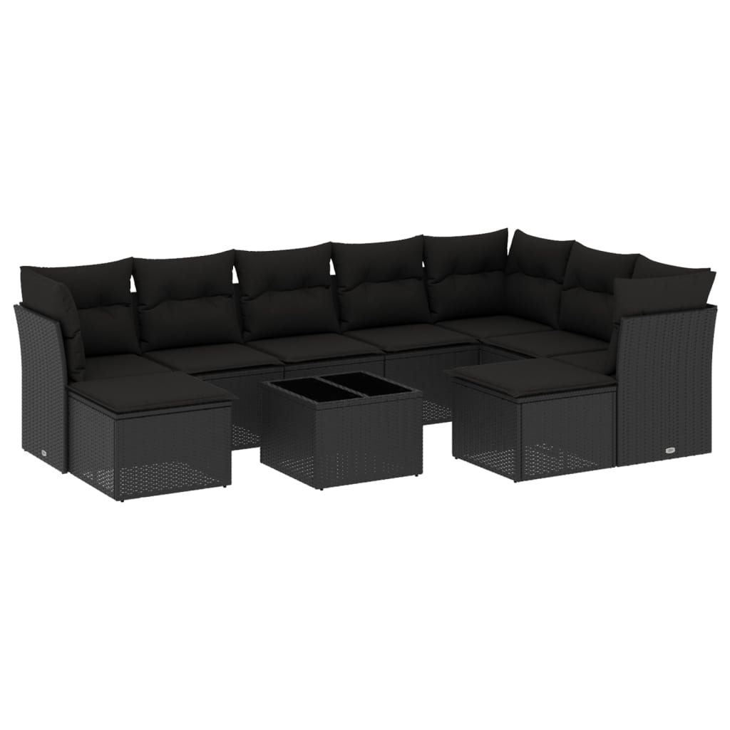 10 részes fekete polyrattan kerti ülőgarnitúra párnákkal (3250414)