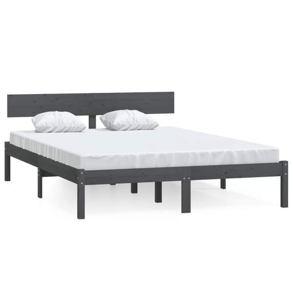 Cadru de pat UK mic dublu, gri, 120x190 cm, lemn masiv de pin