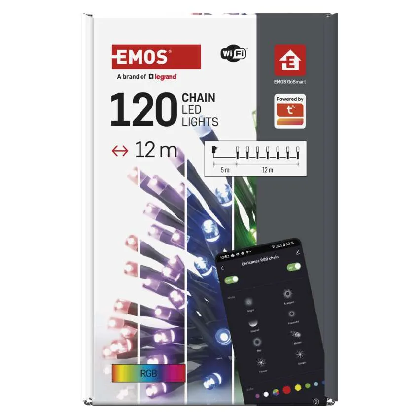 Emos D4ZR02 GoSmart LED Kül-/beltéri fényfüzér 12m - RGB (D4ZR02)