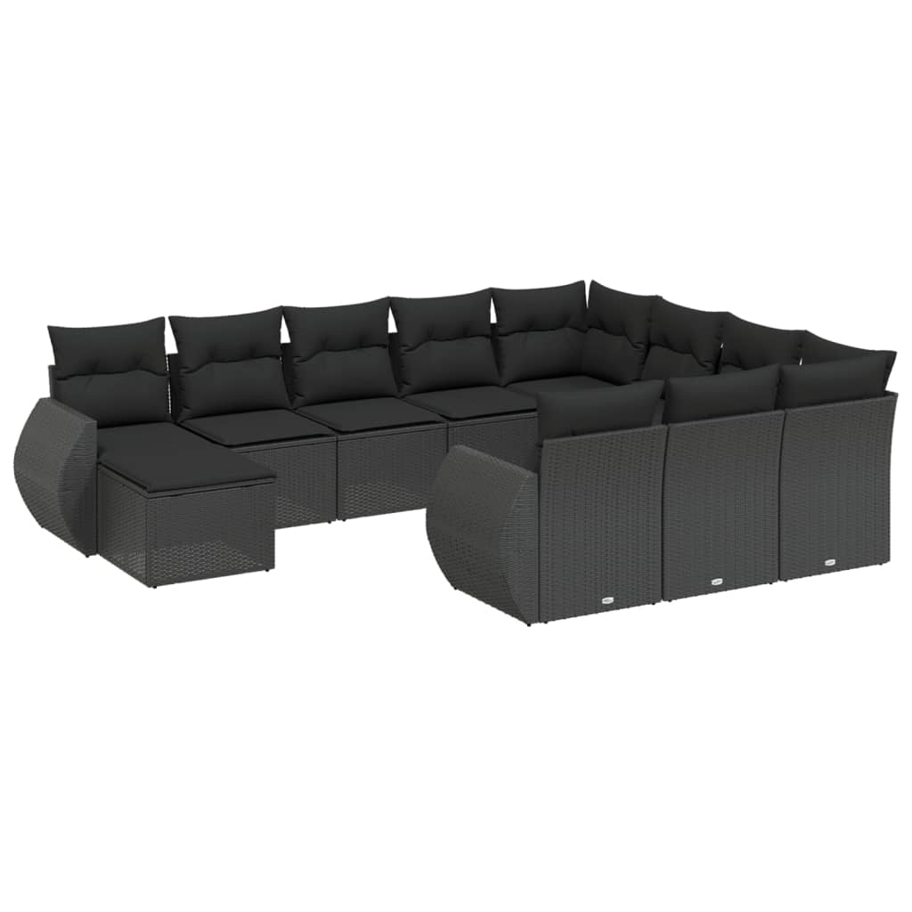 11 részes fekete polyrattan kerti ülőgarnitúra párnákkal (3257518)