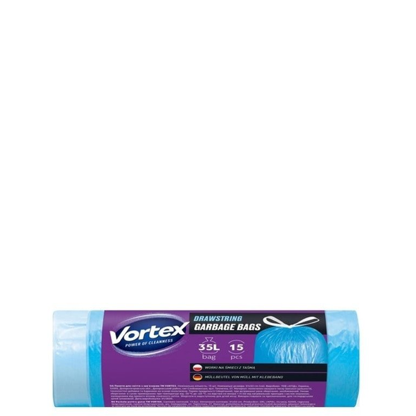 BAGS GARBAG VORTEXDRAWSTR BLU 35L 15PCS