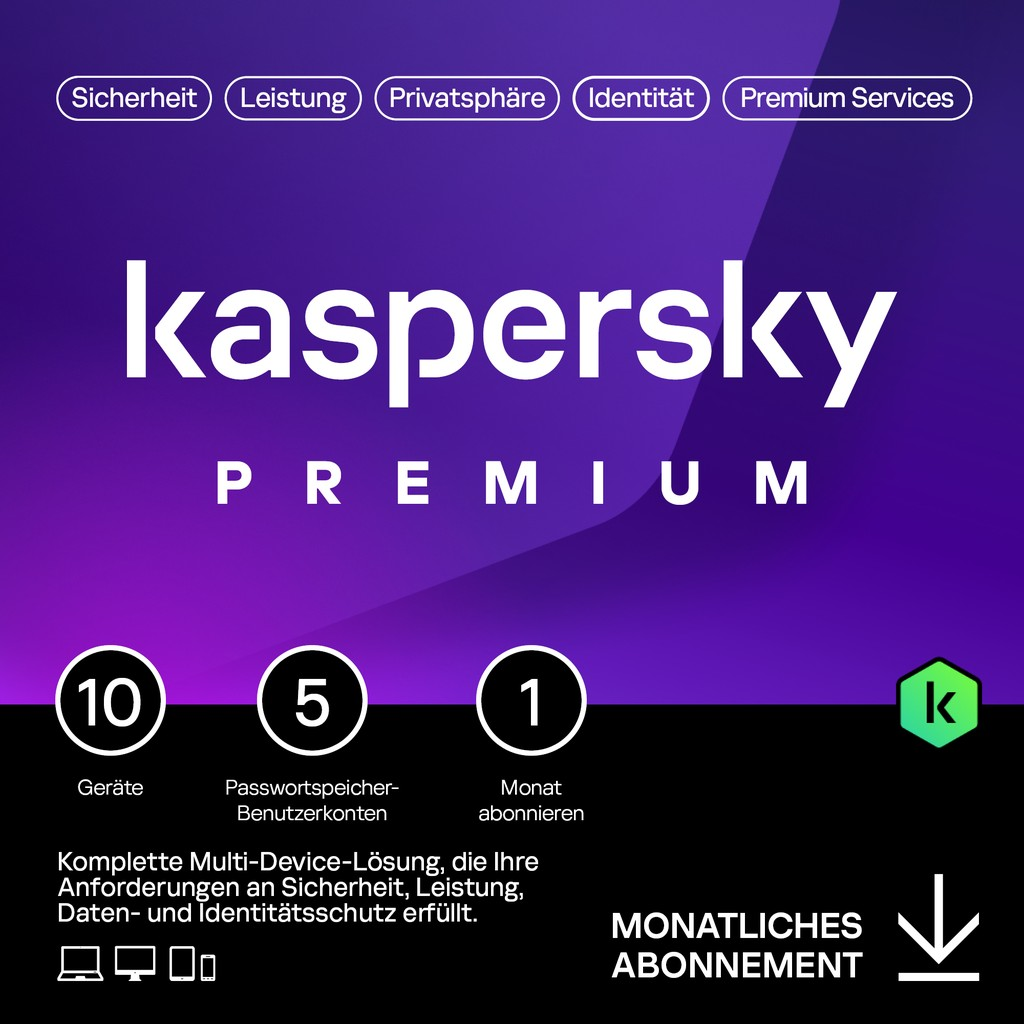 Kaspersky Premium – 10 Eszköz, 1 Hónap KL1047GGKMI elektronikus licensz