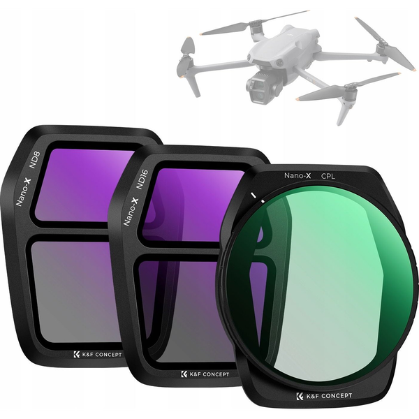 Filtr Kf Zestaw Filtrów 3w1 Polaryzacyjny CPL Szary ND ND8 ND16 do DJI AIR 3S K&F SKU.2341