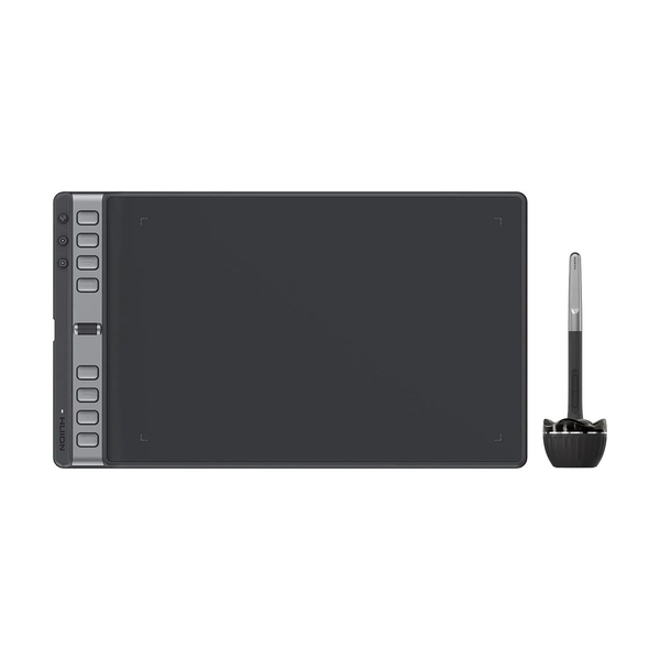 Tableta grafica HUION H1061P cu rotita de defilare 8 taste personalizate, 3 taste de grup Stylus fara baterii, 8.7 x 5.4inch functioneaza cu Mac, PC & Moible, negru