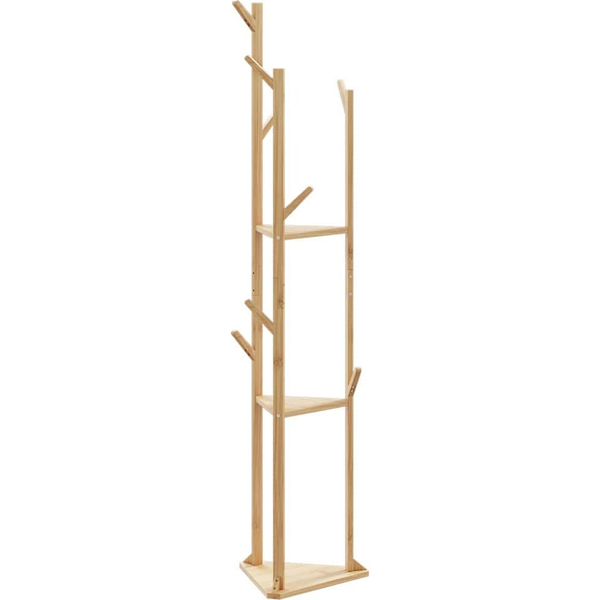 kabátállvány kampókkal és polcokkal bambusz 39x33x166cm bambusz