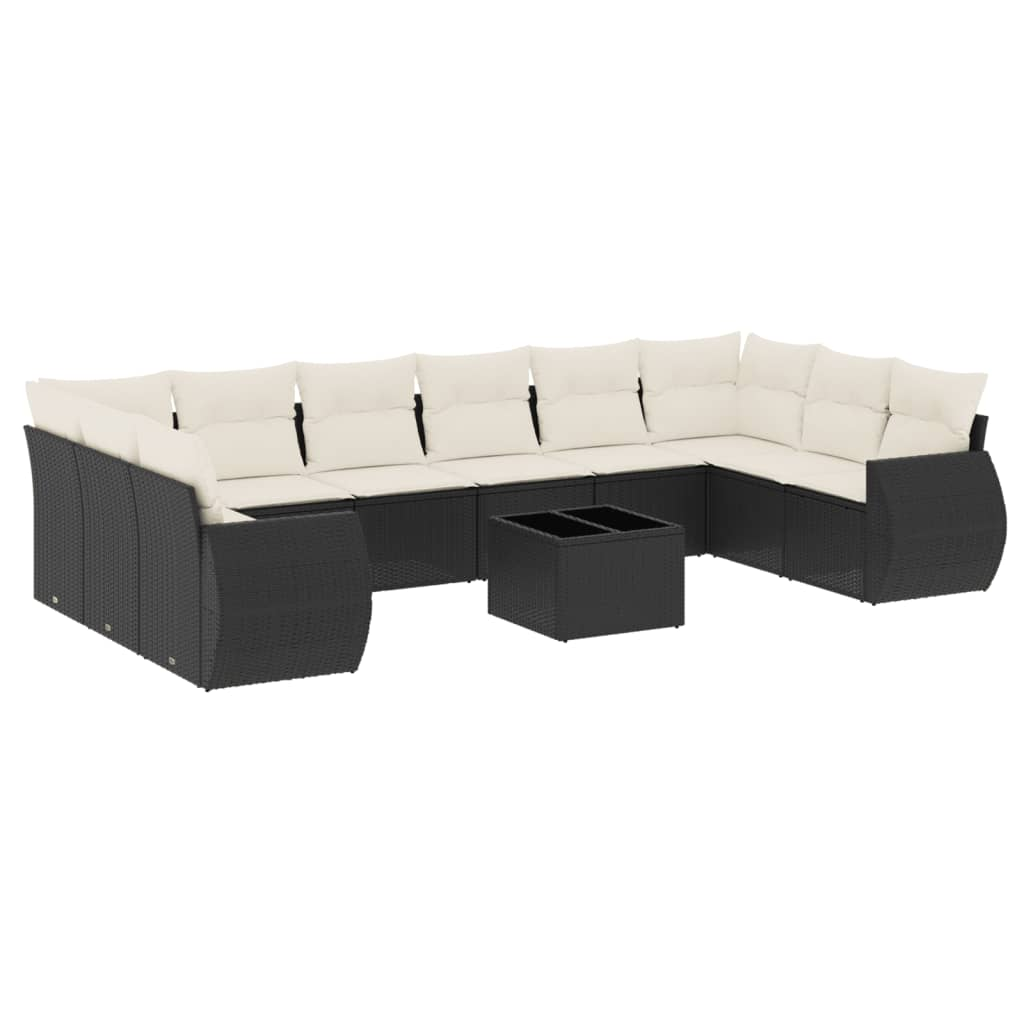 11 részes fekete polyrattan kerti ülőgarnitúra párnákkal (3254213)