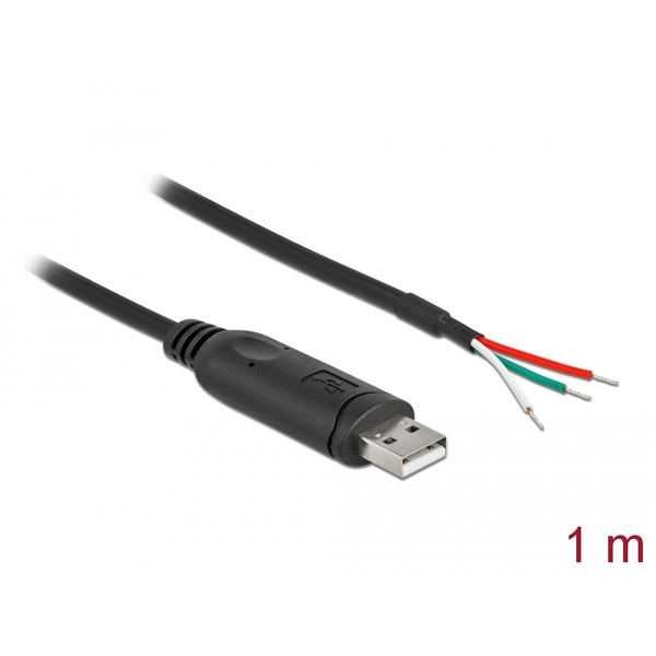 Delock adapterkábel USB 2.0 Type-A és soros RS-232 közötti 3 nyitott vezetékkel 1 m
