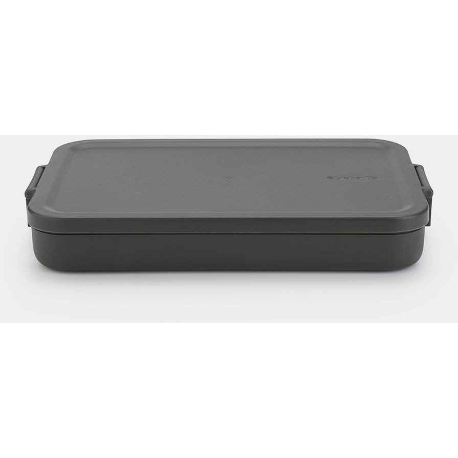 Brabantia Make & Take Flat Lunch Box lapos ételhordozó doboz, 1100 ml, szivárgás- és légmentes záródás, bepattintós (clip-on) zárómechanizmus, BPA mentes műanyag, sötétszürke - 202704 (202704)