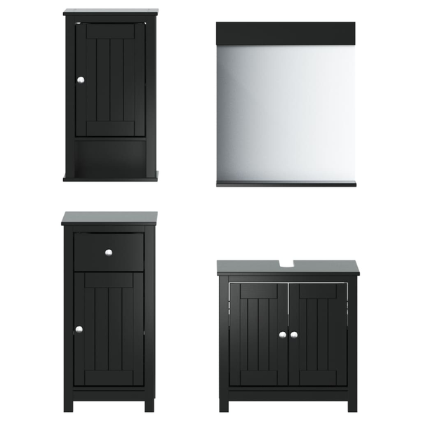 Set mobilier baie, 4 piese, „BERG” , negru, lemn masiv de pin