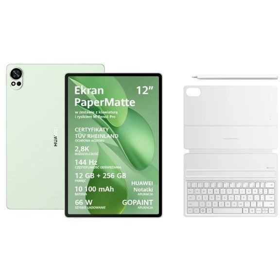 Huawei Matepad 12X 2025 12/256GB PaperMatte WiFi zielony + klawiatura + rysik
