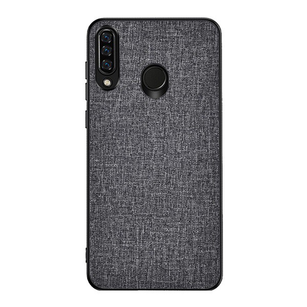 Műanyag telefonvédő (közepesen ütésálló, szilikon keret, textil hátlap) SZÜRKE [Huawei Y6p] (5996457983759)