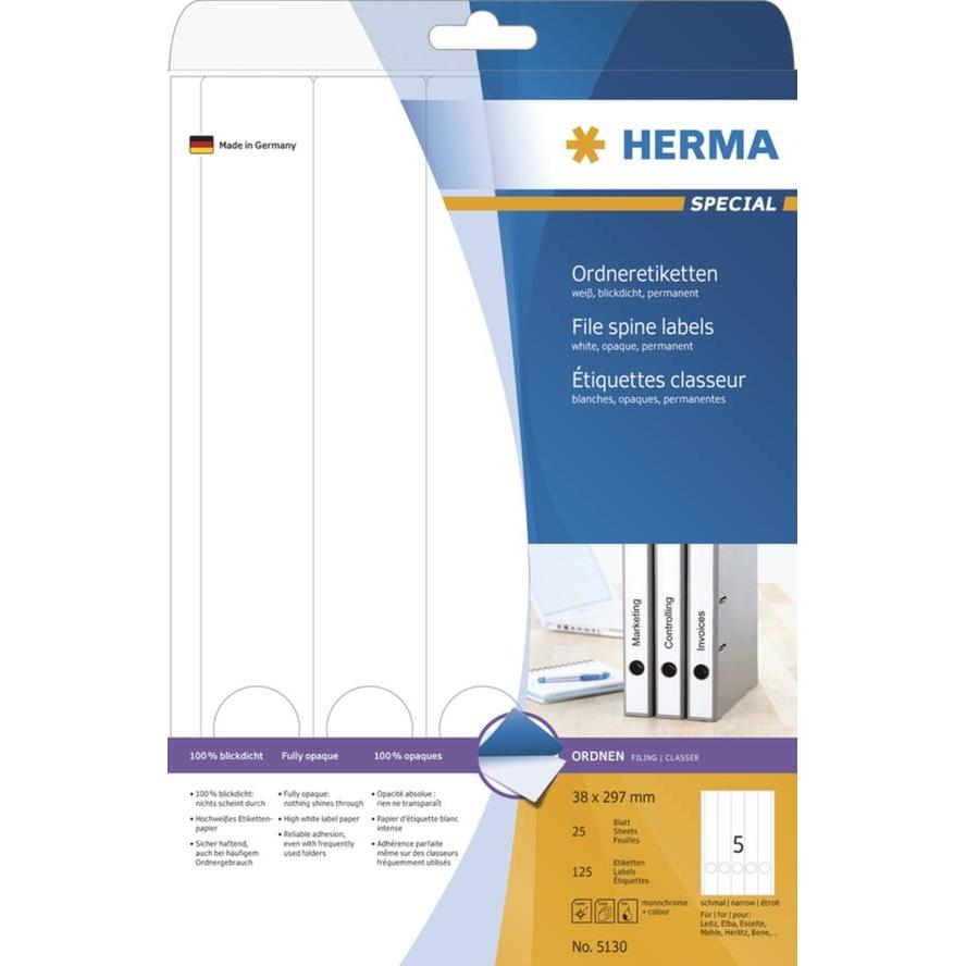 HERMA Ordneretiketten A4 weiß 38x297 mm Papier opak 125 St. (5130) (5130)