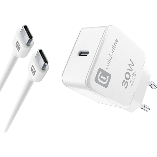 Cellularline ACHIPHKITC2CPD30WW oplader til mobil enhed Smartphone, Tablet Hvid Vekselstrøm Indendørs