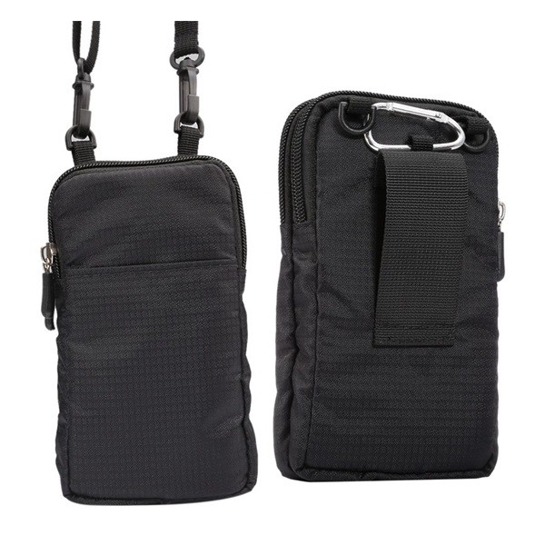 Протектор за таблет Gigapack, стоящ, брезент, универсален, закача се на врата, закача се на колана, карабинер, цип, 2 джоба, размер 5.7", черен