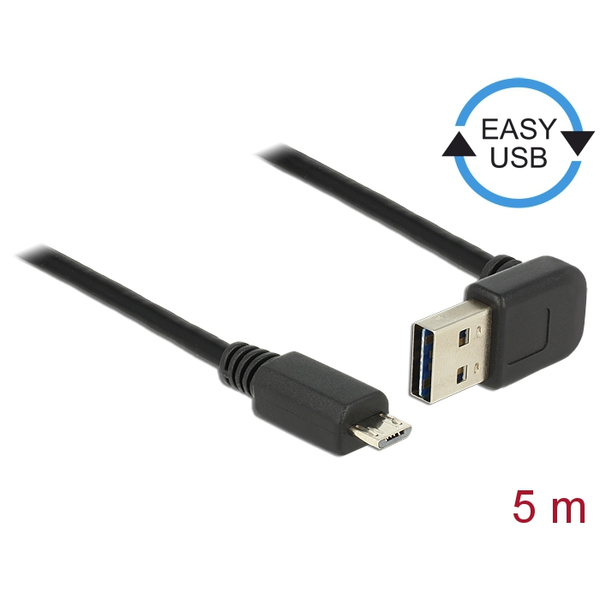 Delock Kábel EASY-USB 2.0-s A típusú csatlakozódugó, ívelt felfelé / lefelé > USB 2.0-s Micro-B-típu (83538)