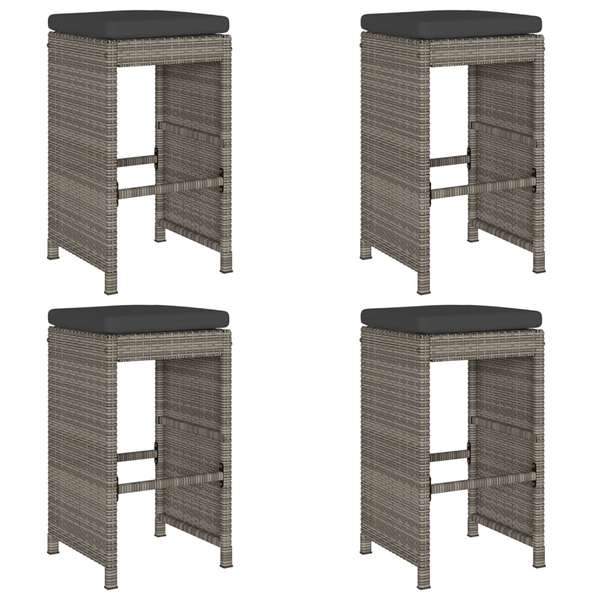 4 db szürke polyrattan kerti bárszék párnával
