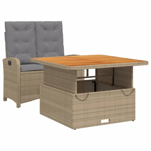 Set mobilier de grădină, 2 piese, cu perne, bej, poliratan