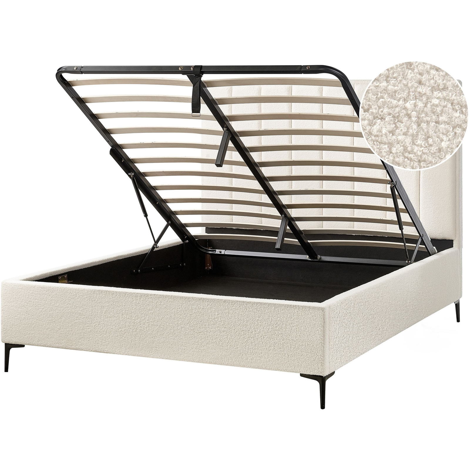 Cama Con Almacenaje De Bouclé Blanco Crema 160 X 200 Cm Sezanne